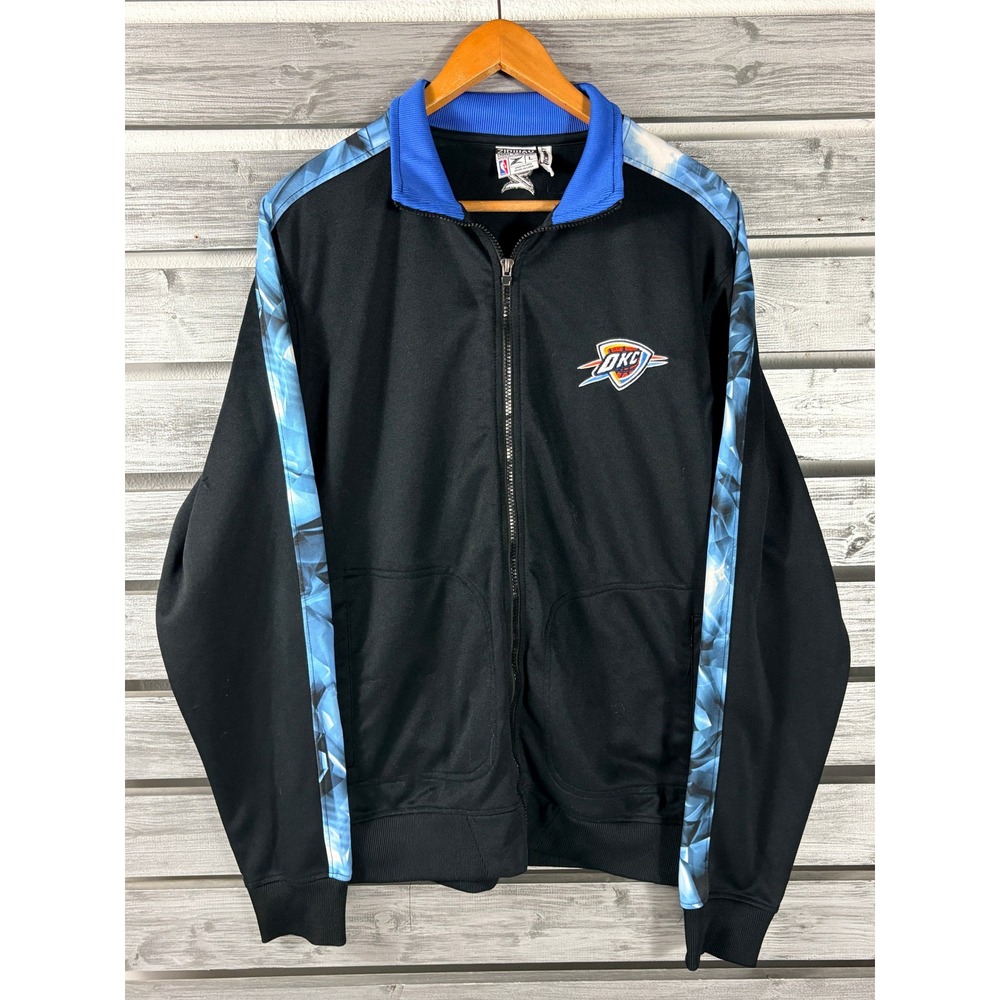 Zipway NBA Oklahoma City Thunder Track Jacket Mens L Black Blue Full Zip OKC vtg